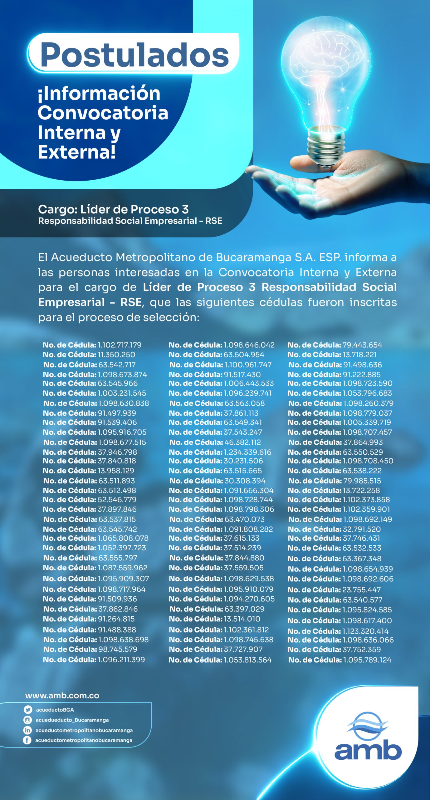 Postulados Convocatoria Interna y Externa Líder Proceso 3 Responsabilidad Social Empresarial – RSE