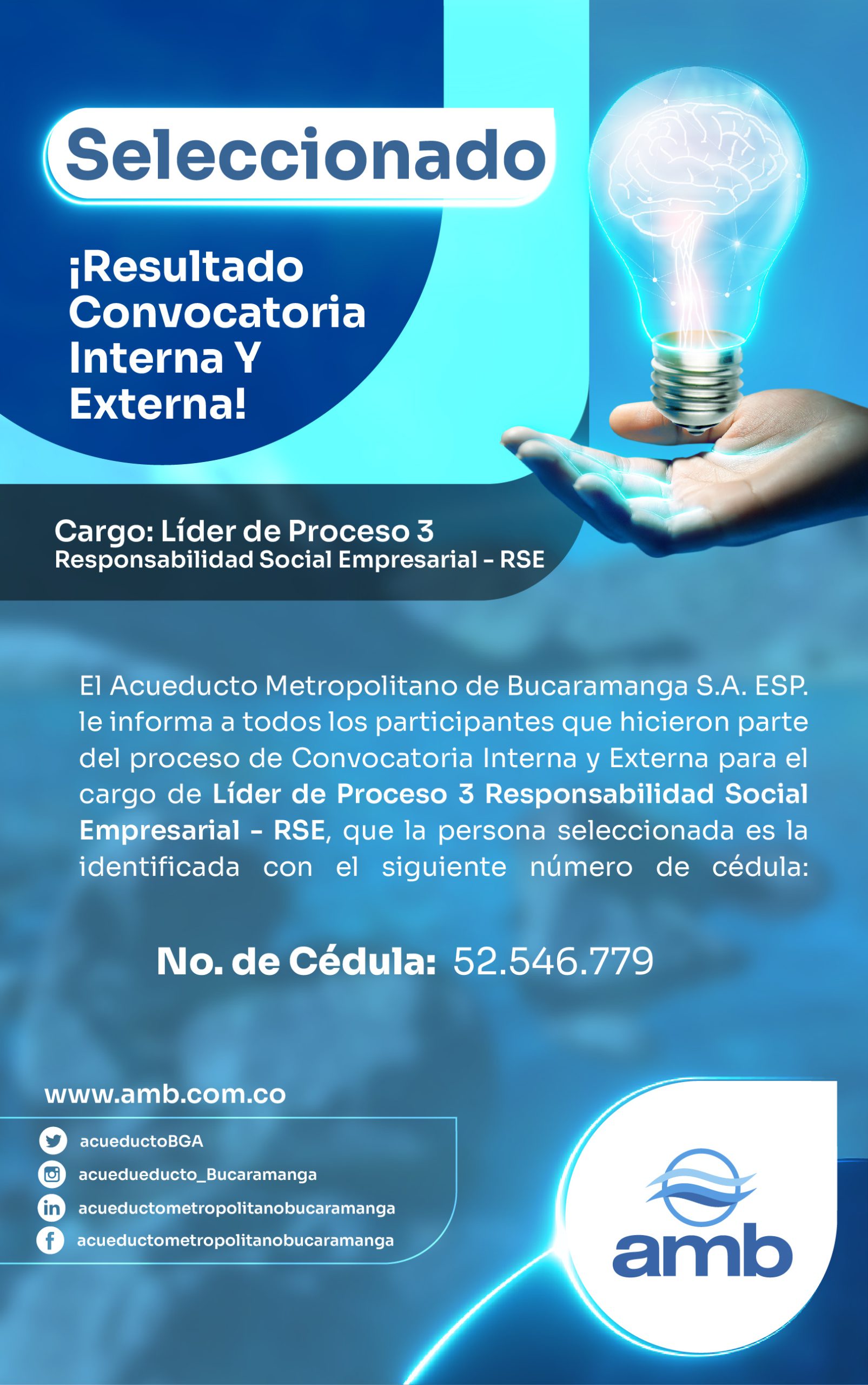 Seleccionado Convocatoria Interna y Externa Líder Proceso 3 Responsabilidad Social Empresarial – RSE