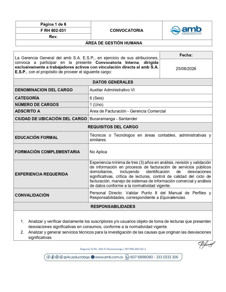 Convocatoria Interna Auxiliar Administrativo VI Facturacion page 0001