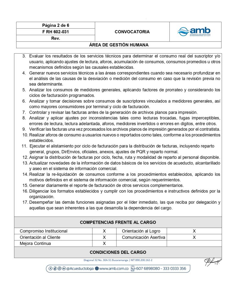Convocatoria Interna Auxiliar Administrativo VI Facturacion page 0002