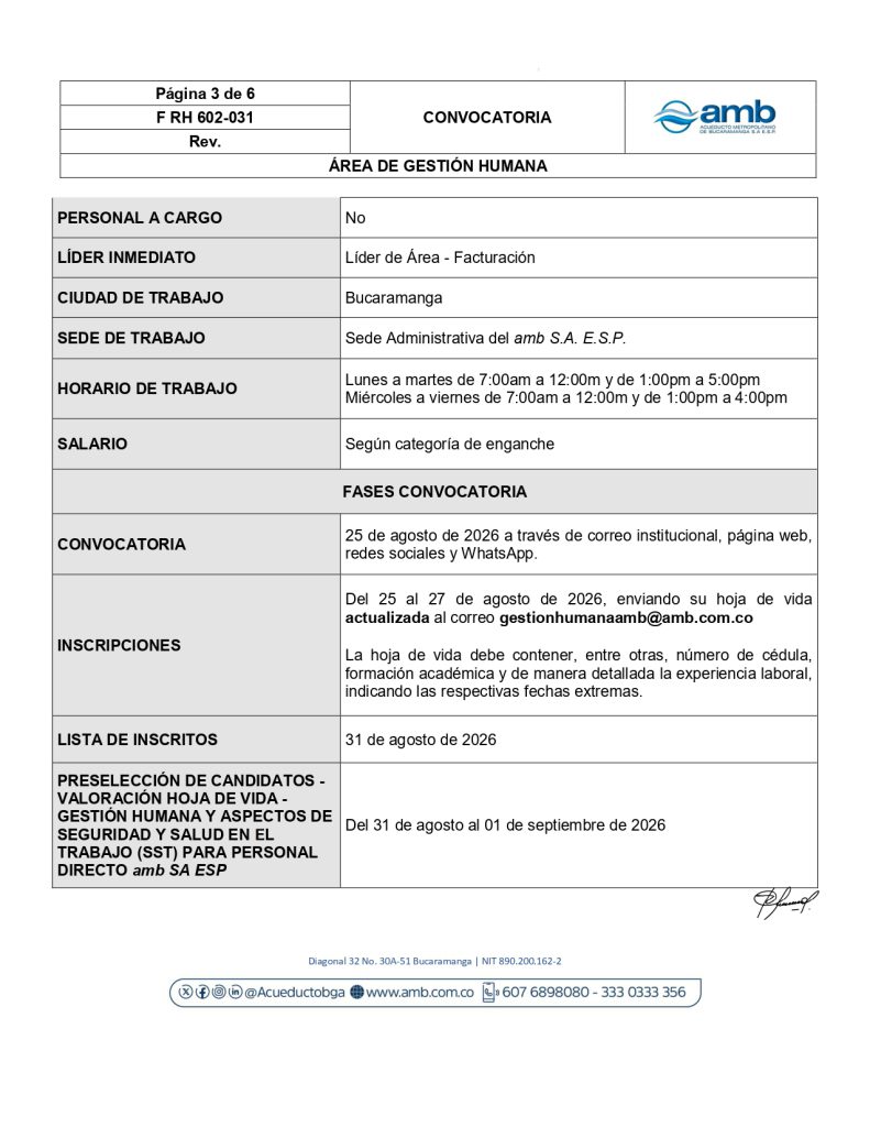 Convocatoria Interna Auxiliar Administrativo VI Facturacion page 0003