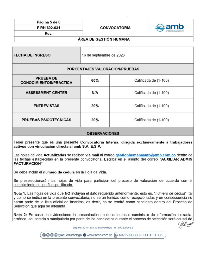 Convocatoria Interna Auxiliar Administrativo VI Facturacion page 0005