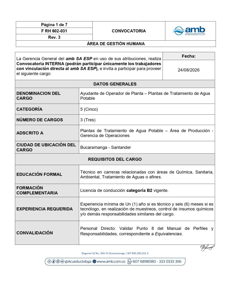 Convocatoria Interna Ayudante Operador de Planta page 0001
