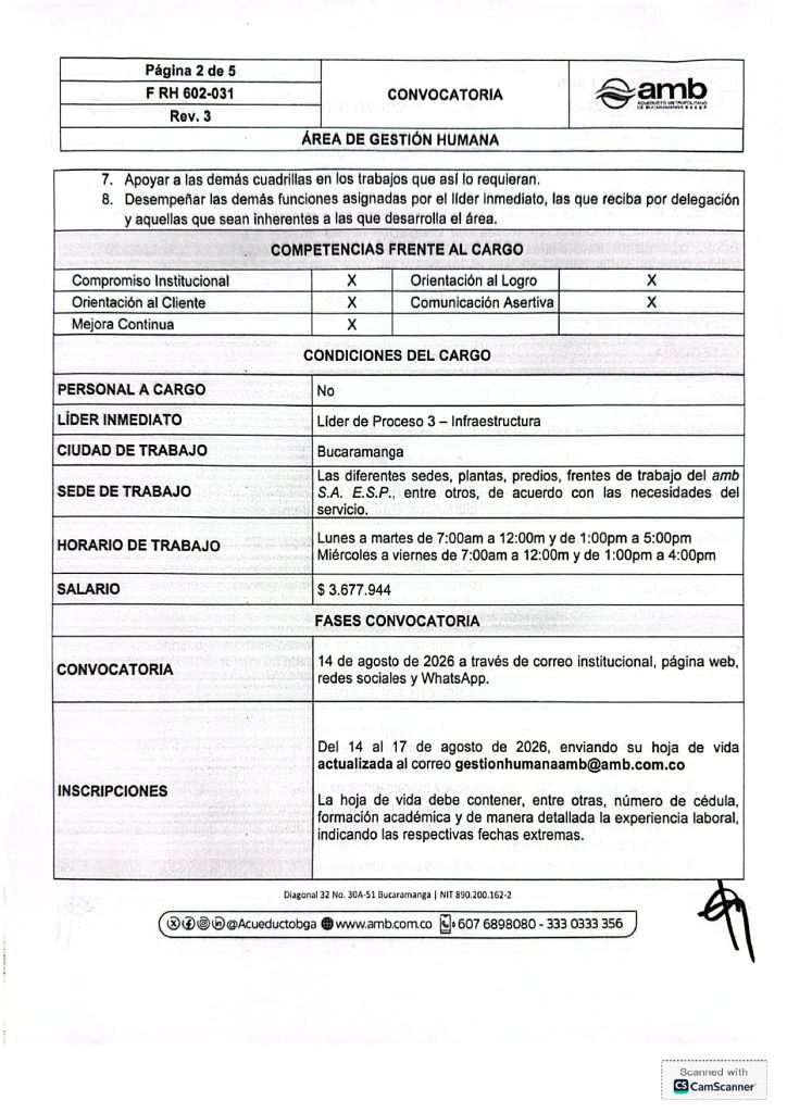 Convocatoria Interna y Externa Auxiliar Operativo IV Infraestructura page 0002