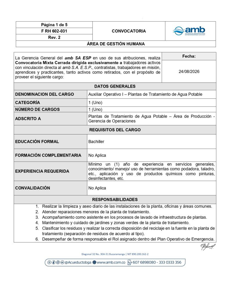 Convocatoria Mixta Auxiliar Operativo I page 0001