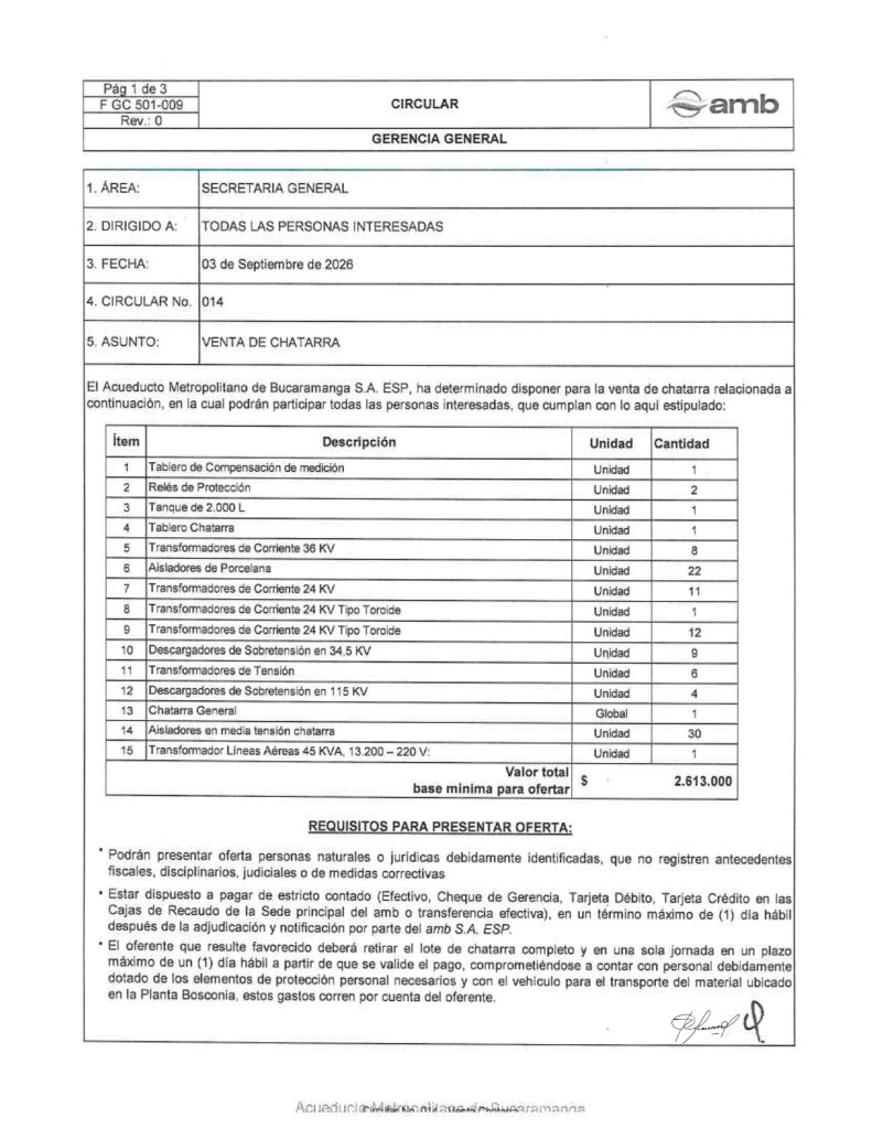 Circular No. 014 Venta Chatarra page 0001