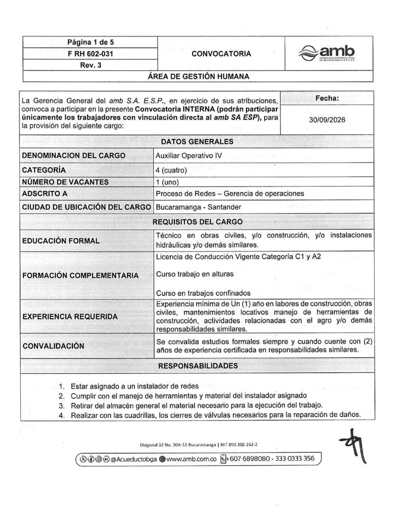 Convocatoria interna Auxilliar Operativo IV Redes page 0001
