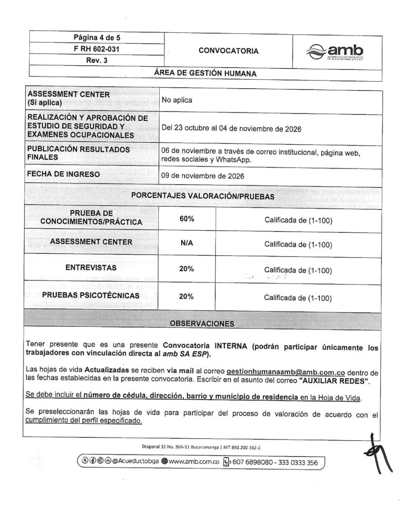 Convocatoria interna Auxilliar Operativo IV Redes page 0004