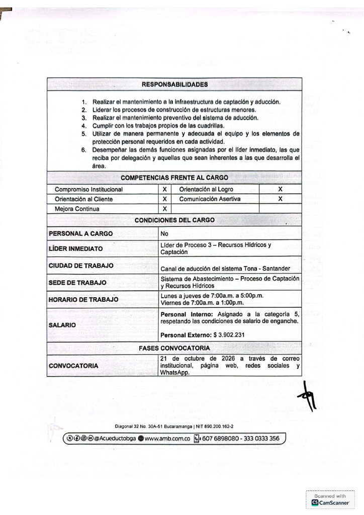 Adenda No. 1 Convocatoria interna y externa Oficial de Obra Captacion Tona Santander page 0002