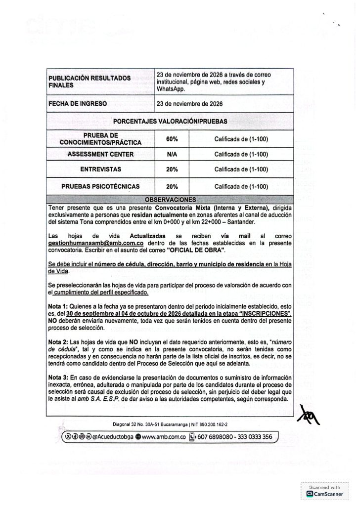 Adenda No. 1 Convocatoria interna y externa Oficial de Obra Captacion Tona Santander page 0004