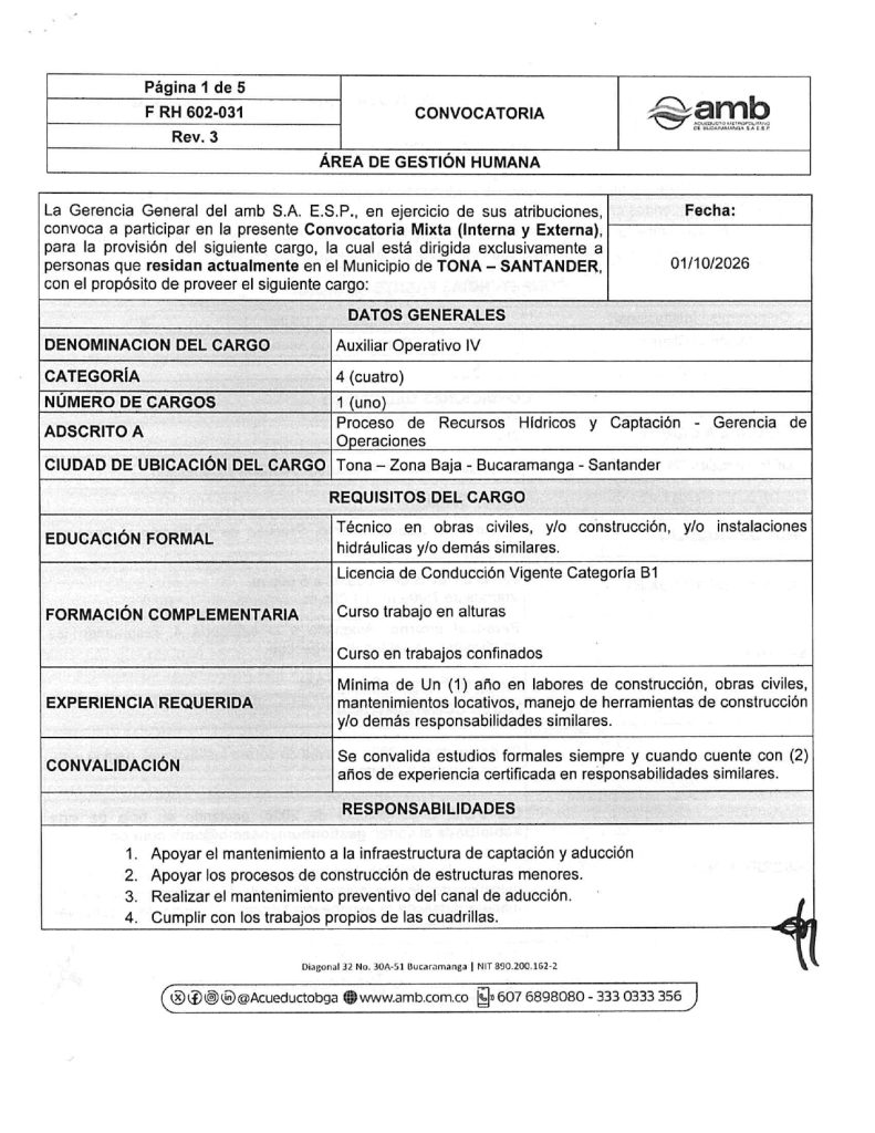 Convocatoria Mixta Auxiliar Operativo IV Captacion page 0001