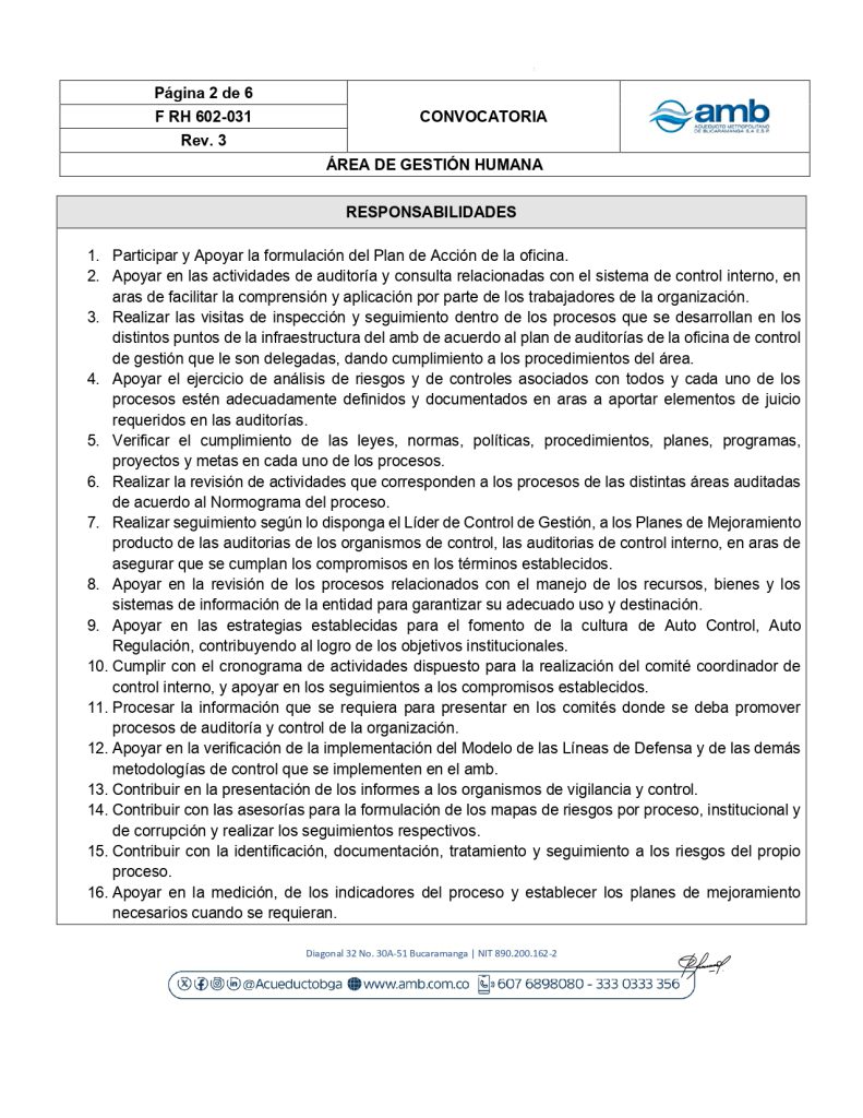 Convocatoria interna y externa Profesional Asistente Control de Gestion page 0002